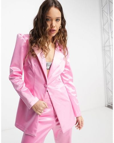 ASOS Jersey exaggerated Shoulder Satin Suit Blazer - Pink