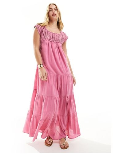 ASOS Crochet Swing Tiered Maxi Dress - Pink
