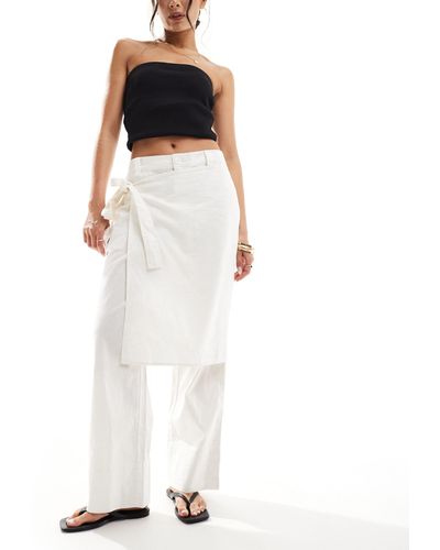 ASOS Cropped Trouser With Wrap Detail Wth Linen - White