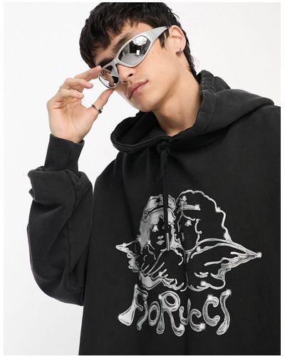 Fiorucci Ruimvallende Hoodie Met Chroom Engeltjes - Zwart