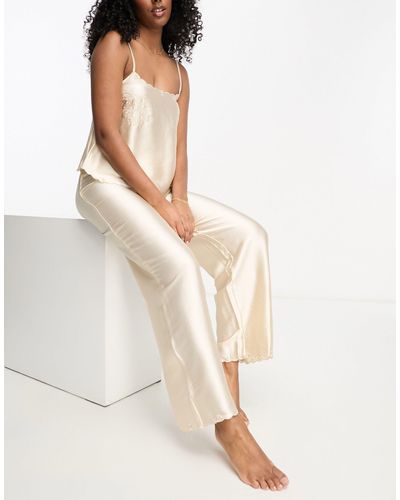 ASOS Premium Satin Embroidered Cami & Trouser Pyjama Set - Natural