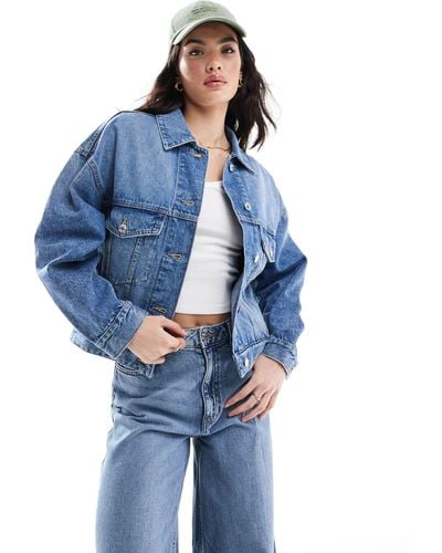 Bershka Giacca di jeans oversize lavaggio medio - Blu