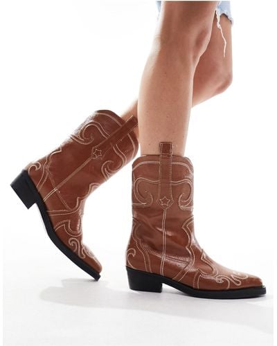 Public Desire Folklore Ankle Western Boots - Brown
