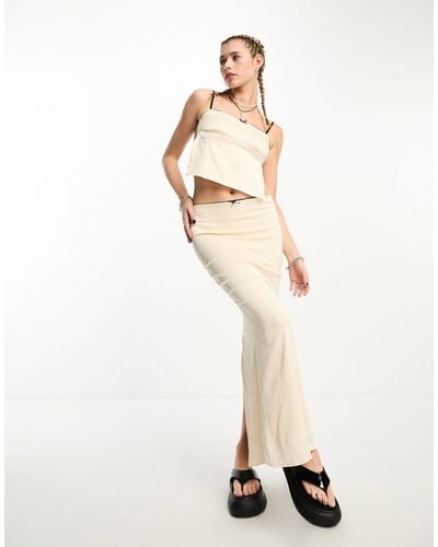 Edikted Y2k Low Rise Maxi Skirt - White