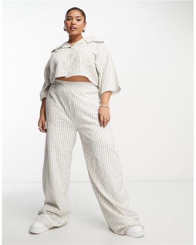 Native Youth Textured Cotton Wide Leg Trousers Co-ord - White