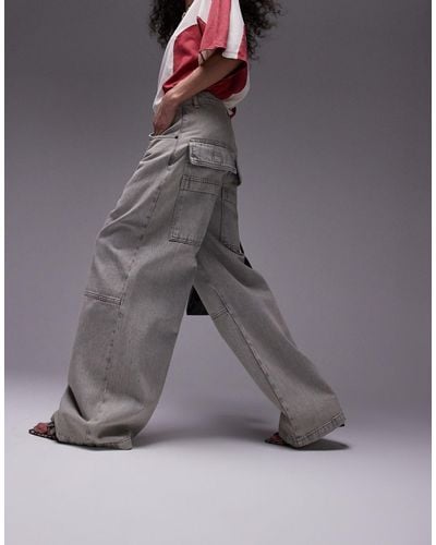 TOPSHOP – marmorierte cargo-jeans - Grau