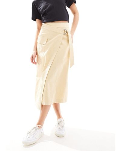 & Other Stories Asymmetric Wrap Midi Skirt With Utility Pocket Detail - Natural