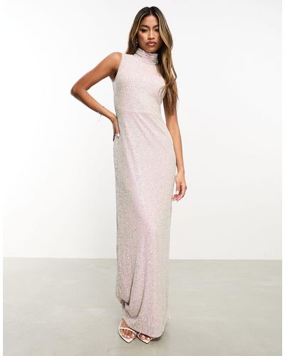 In The Style Exclusive Sequin Sleeveless High Neck Maxi Dress - White