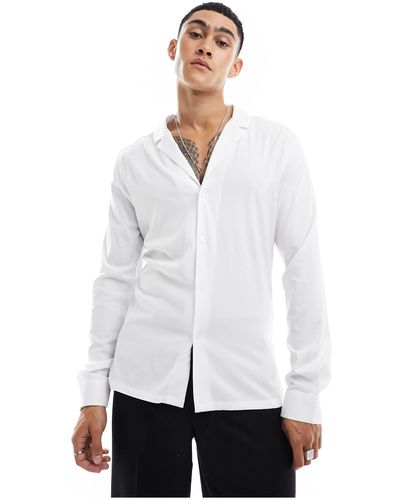 ASOS Muscle Fit Deep Revere Collar Shirt - White