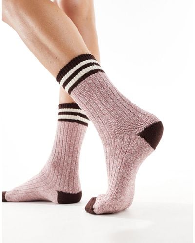 ASOS Mixed Knit Stripe Slouch Ankle Socks-red - Pink