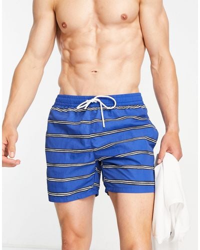 Lacoste Striped Swim Shorts - Blue