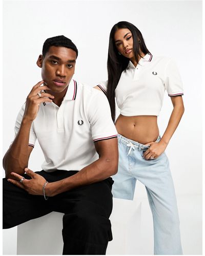 Fred Perry Unisex Twin Tipped Logo Polo - White