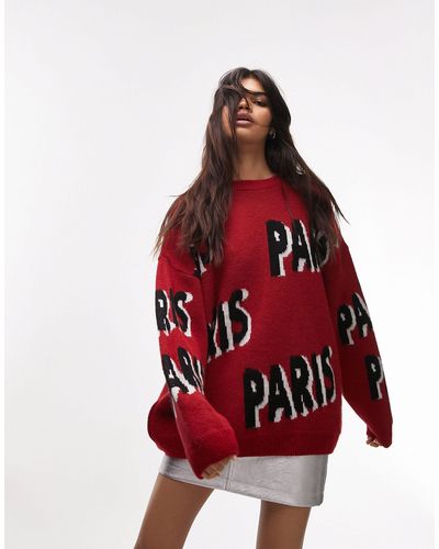 TOPSHOP Knitted Paris Sweater - Red