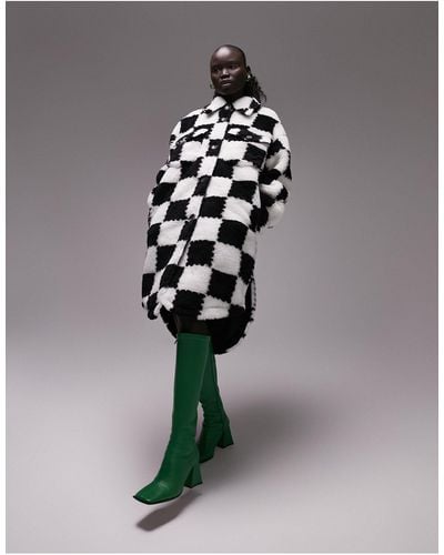 Topshop Unique Faux Fur Checkerboard Longline Jacket - Multicolour
