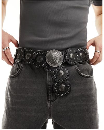 ASOS Faux Leather Disc Belt With Studs - Black