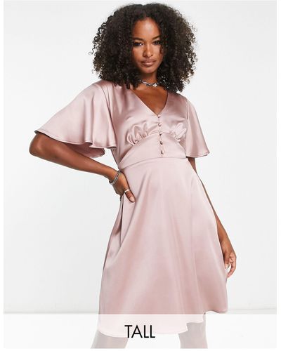 Flounce London Satin Flutter Sleeve Mini Dress - Pink