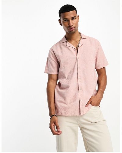 Hollister Short Sleeve Lace Relaxed Fit Revere Collar Shirt - Pink