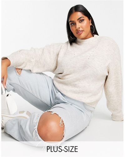 Urban Bliss Plus Balloon Sleeve Knitted Sweater - White