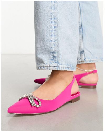 Glamorous Slingback Embellished Bow Pointed Toe Flats - Pink