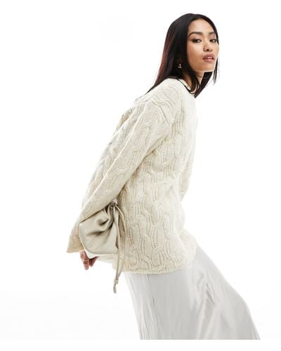 Monki Crew Neck Textured Knit Sweater - White