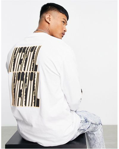 TOPMAN Long Sleeve Oversized T-shirt With International Text Print - White