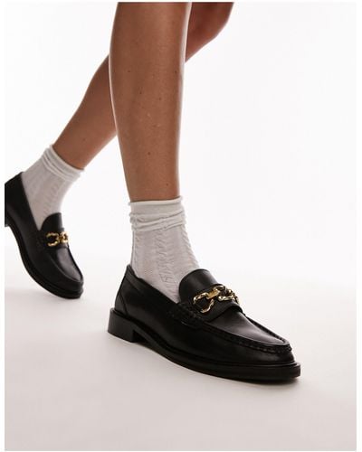 TOPSHOP Cooper Leather Loafer With Gold Trim - Black