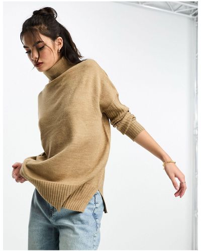 French Connection Oversized Roll Neck Jumper With Ribbed Arm Detail - White