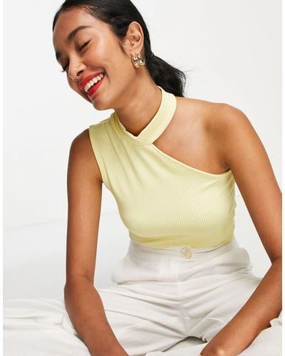 Vero Moda Cut Out One Shoulder Ribbed Top - Yellow