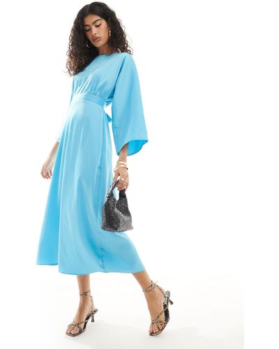 Closet A-line Kimono Midi Dress - Blue