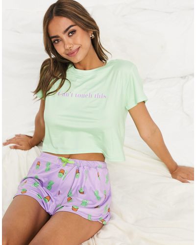 Loungeable Korte Pyjamaset Met Cactusprint - Groen
