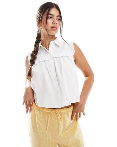 Miss Selfridge Poplin Sleeveless Ruffle Shirt - White