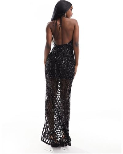 ASOS Halter Lattice Embellished Maxi Dress With Split - Black