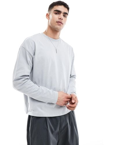 ASOS Heavyweight Long Sleeved Boxy Cropped Oversized T-shirt - Grey