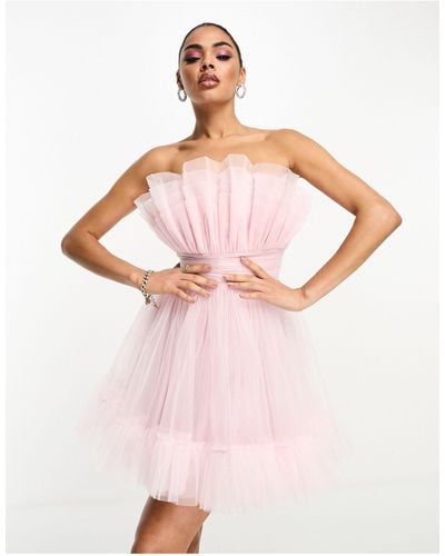 LACE & BEADS Bandeau Tulle Mini Dress - Pink
