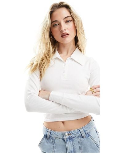 Hollister Long Sleeve Top With Polo Collar - White