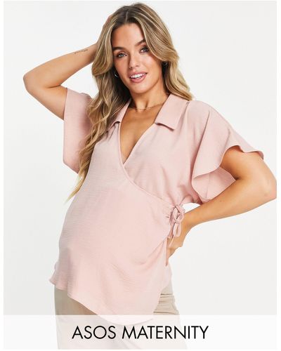 ASOS Asos Design Maternity Collared Wrap Blouse - Pink