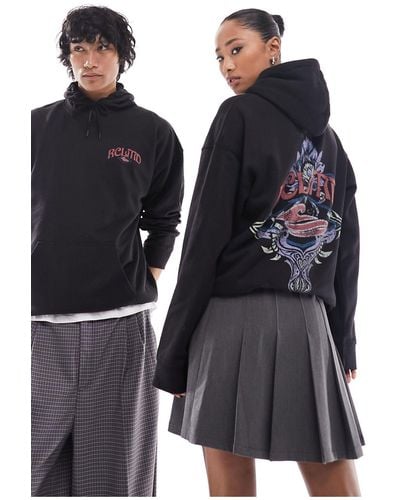 Reclaimed (vintage) Unisex Oversized Hoodie With Back Flower Graphic - Black