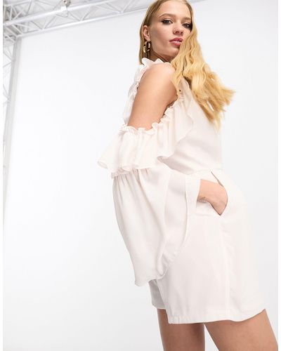 True Decadence Off The Shoulder Playsuit With Bow And Ruffles - White