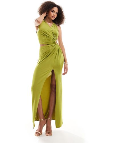 ASOS Cut Out Ruched Detail Maxi Dress With Split - Green