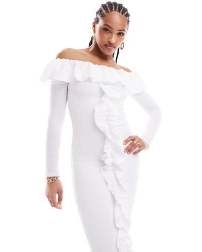 Pretty Lavish Bardot Ruffle Midaxi Dress - White
