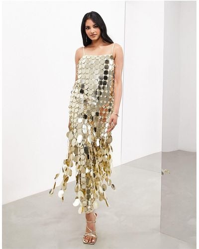 ASOS Futurist Sequin Cami Column Midaxi Dress With 3d Fringe - White