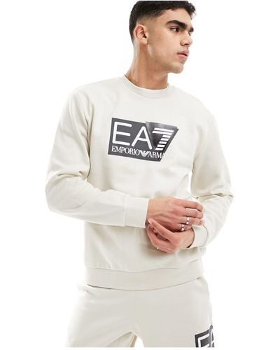 EA7 Armani - - felpa beige con logo sul petto grande - Bianco