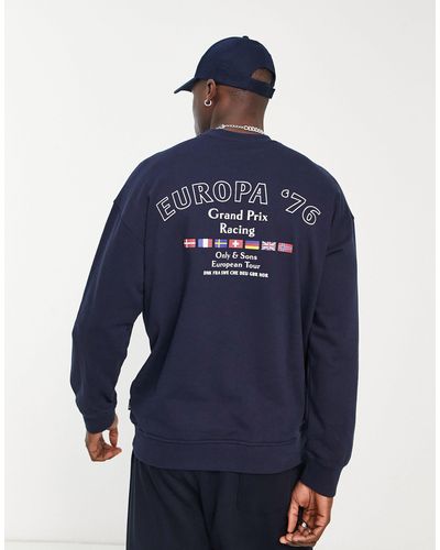 Only & Sons Oversized Crew Neck Sweat With Europa Back Print - Blue