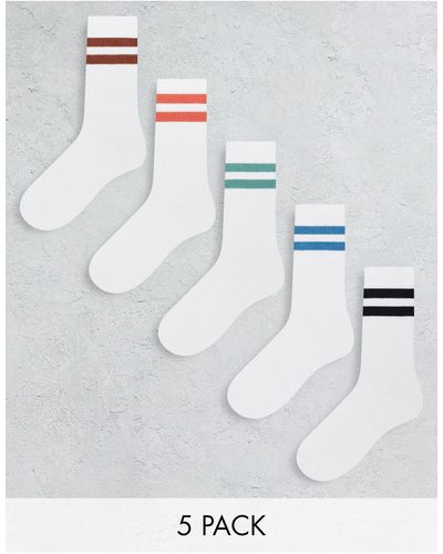 New Look 5 Pack Of Contrast Sports Socks - White