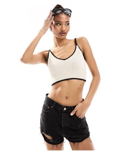 In The Style Knitted Crop Top With Contrast Trim - White