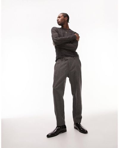 TOPMAN Premium Limited Edition Straight Herringbone Wool Mix Suit Pants - Black