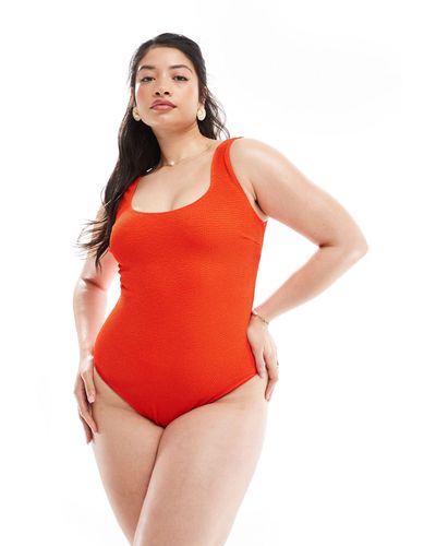 ASOS Asos Design Curve Crinkle Scoop Low Back Swimsuit - Red