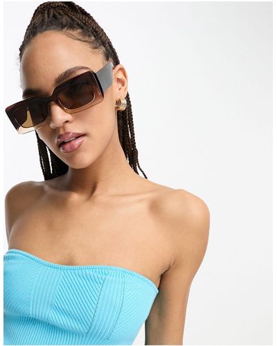 Monki Small Rectangle Chunky Frame Sunglasses - Blue