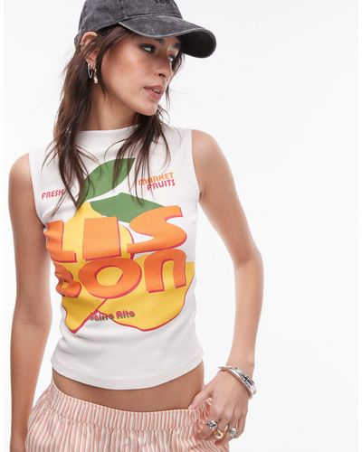 TOPSHOP Camiseta color sin mangas con estampado gráfico "lisbon" - Gris