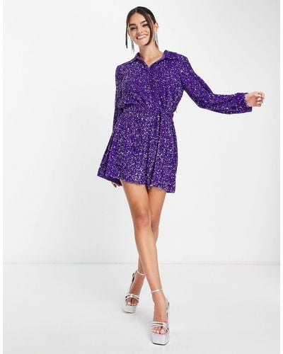 & Other Stories All Over Sequin Mini Shirt Dress - Purple